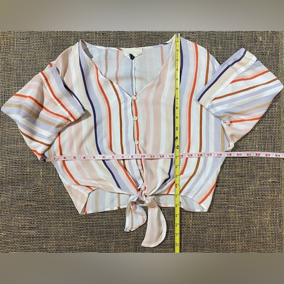 Anthropologie BNDI Blouse Size Small White with Stripes Button Front Cropped - Picture 6 of 8